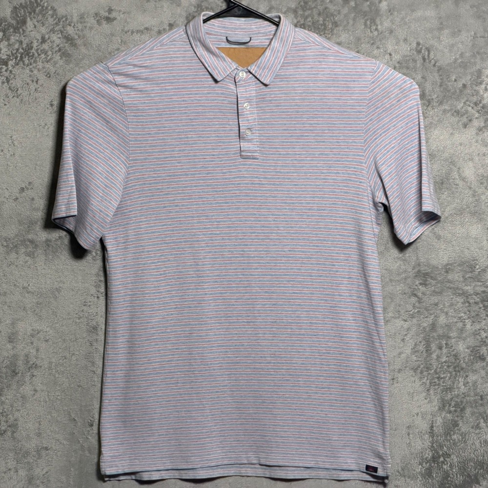 Faherty Polo Shirt Mens Large Tall Blue Pink Striped Surf Cotton Stretch Preppy